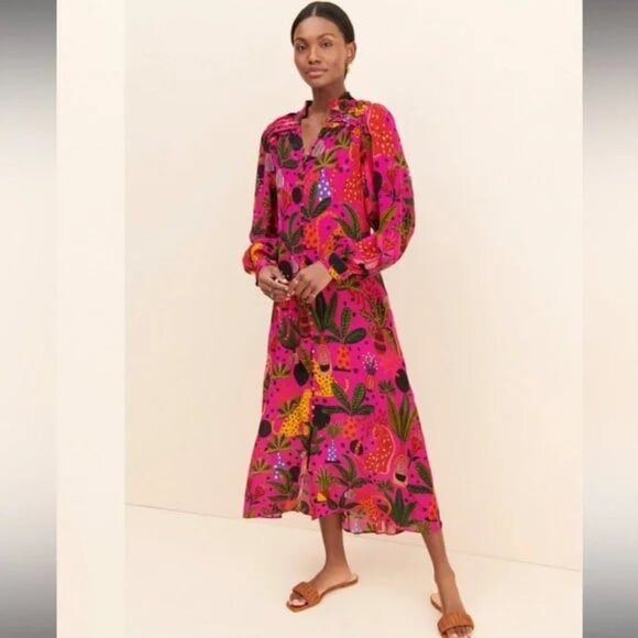 Farm Rio Dresses & Skirts - Farm Rio Pop Leopard Print Chemise Dress fun Pink Patterned Maxi Dress XL